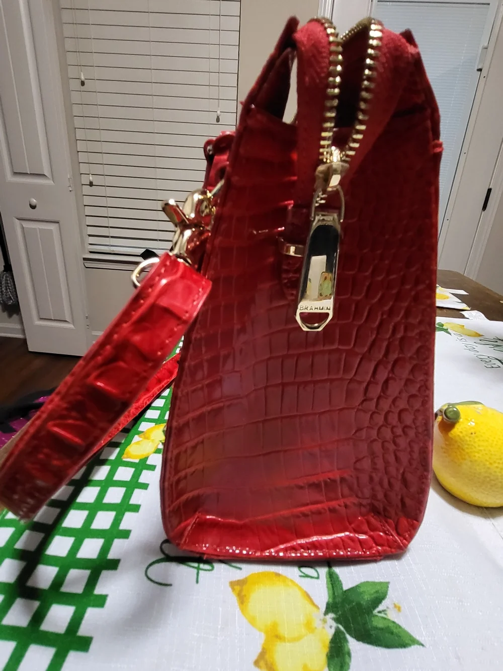 Brahmin Red Croc Satchel with Gold Hardware